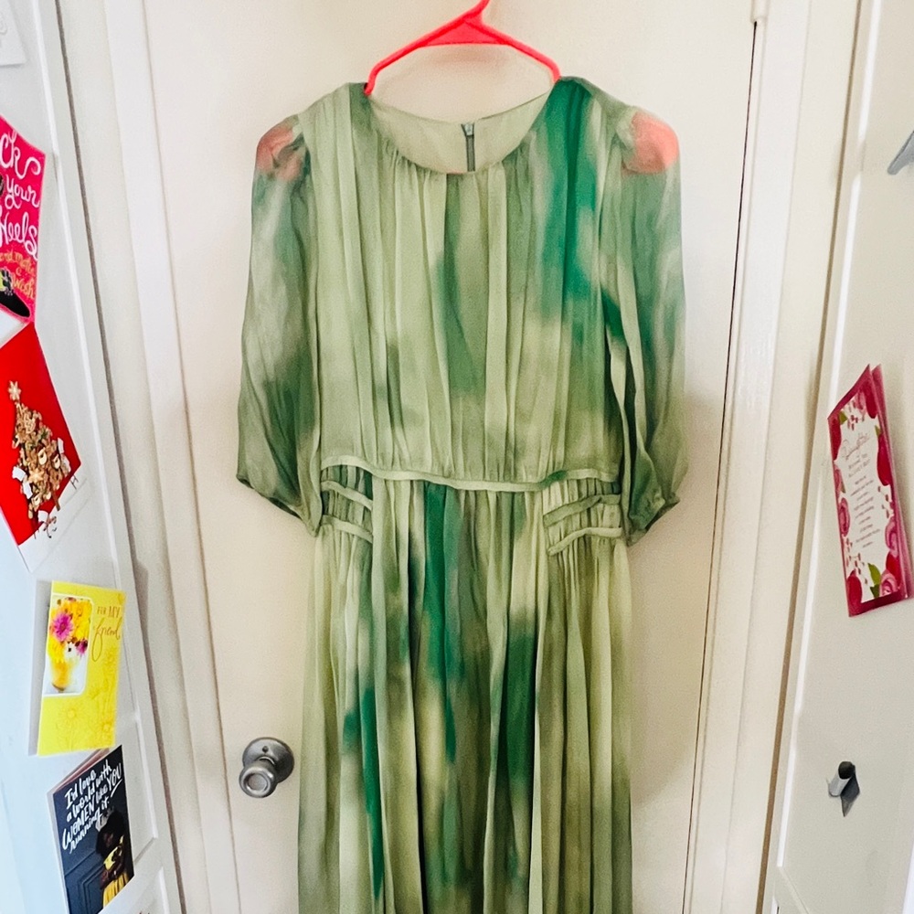New Elegant Green Tie-Dye Dress